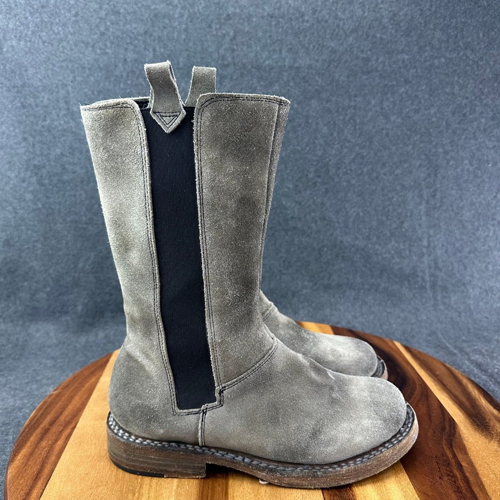 Bed Stu Grey Suede Mid Calf Chelsea Boots Womens Size 6 Leather